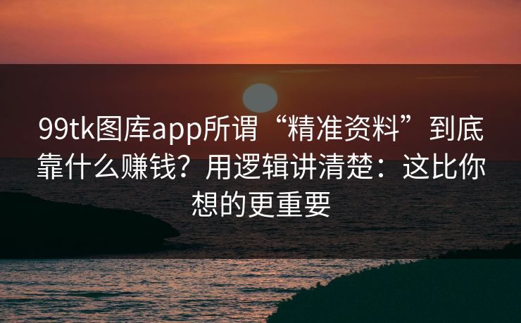 99tk图库app所谓“精准资料”到底靠什么赚钱？用逻辑讲清楚：这比你想的更重要